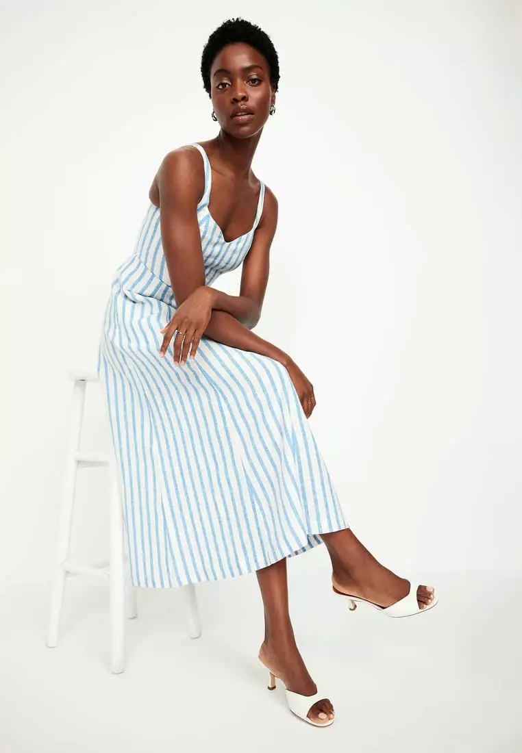 Fit & Flare Linen-Blend Midi Dress