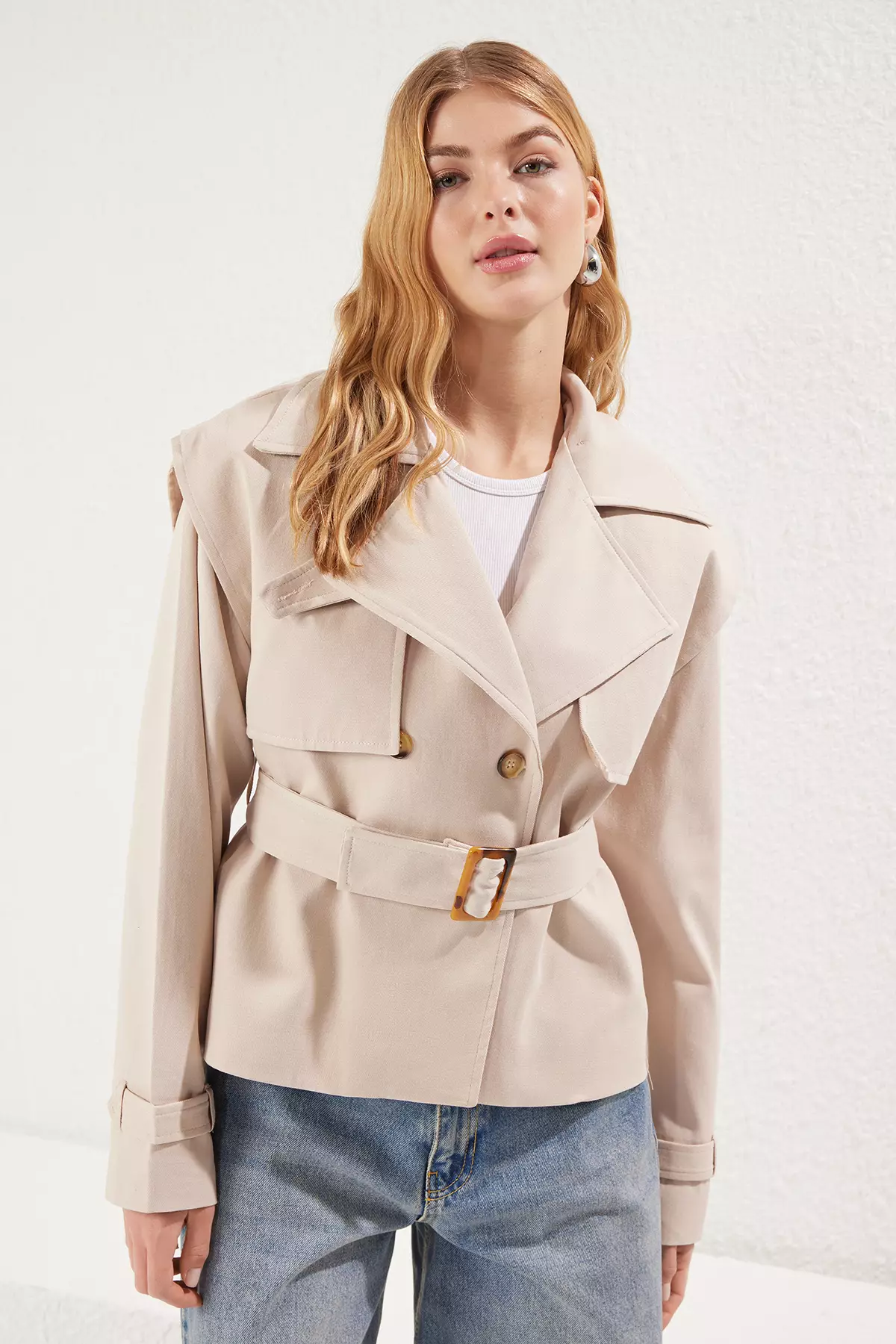 Buy Trendyol Beige Regular Short Trench Coat 2025 Online