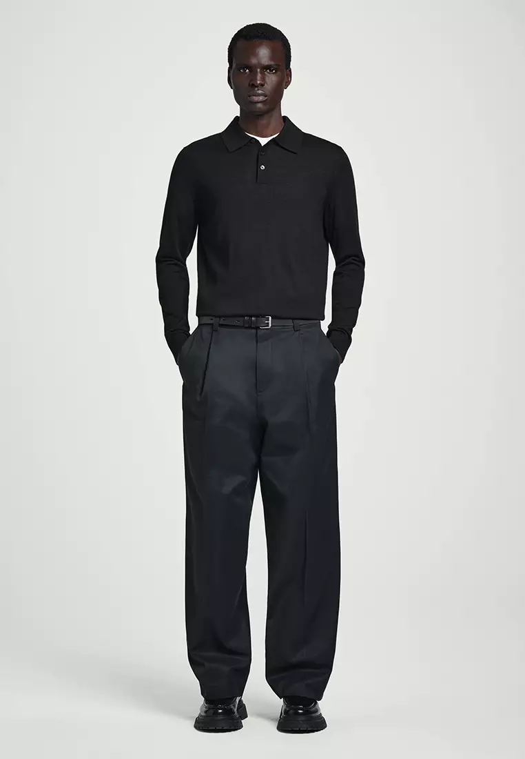 PLEATED COTTON WIDE-LEG PANTS - BLACK | COS