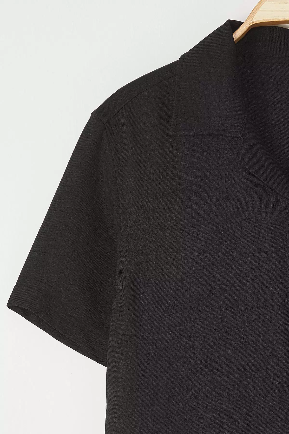 Black Regular Fit Linen Look Loose Loose Shirt TMNSS25GO00075