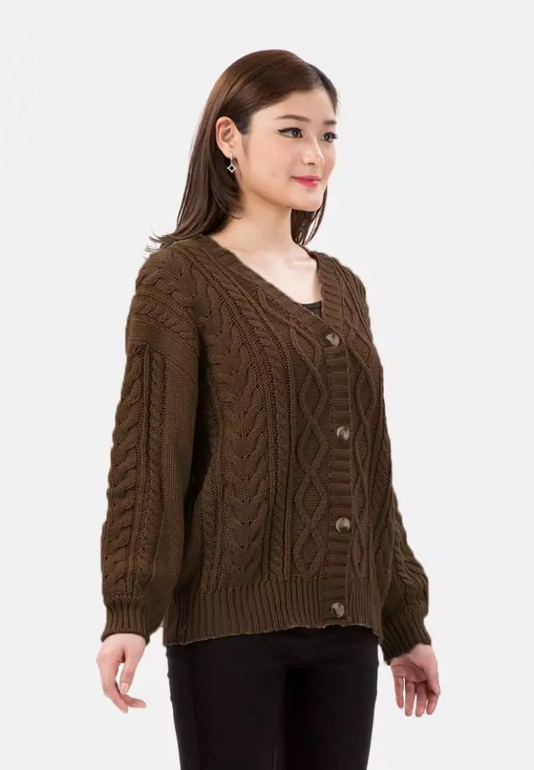 Cable Knit Cardigan in Brown