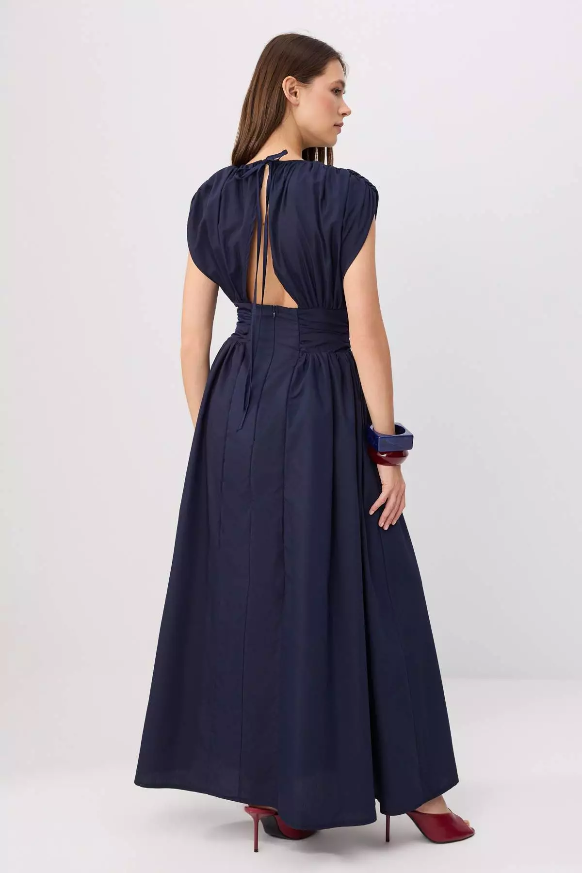 Navy Blue Corset Detailed Maxi Woven Dress Twoss26El00679