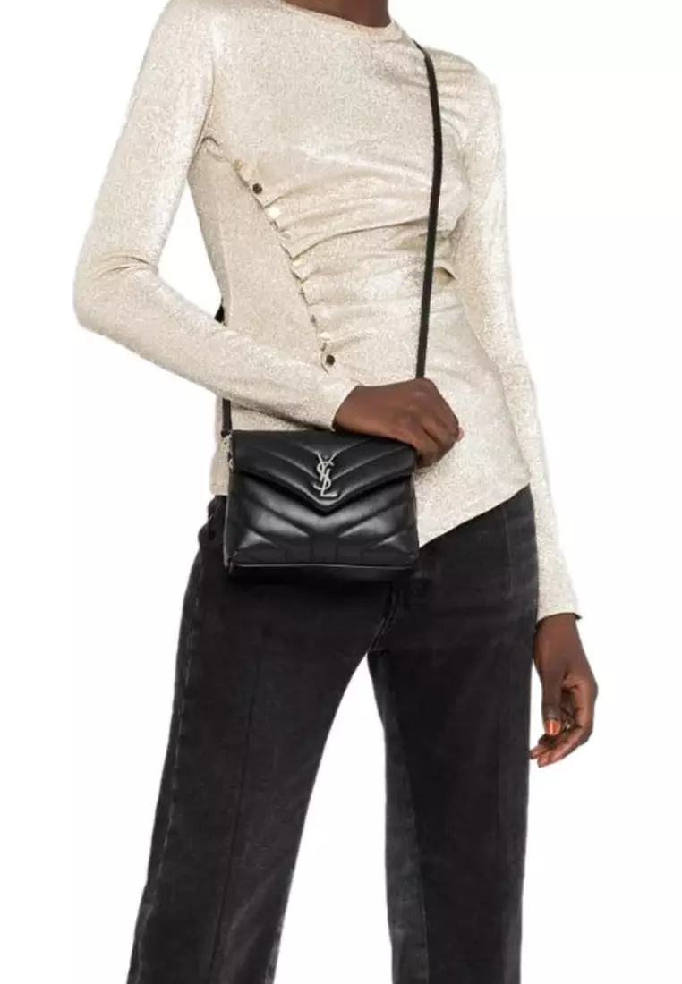 Loulou Toy In Matelassé "Y" Leather Crossbody Bag in Black/Silver