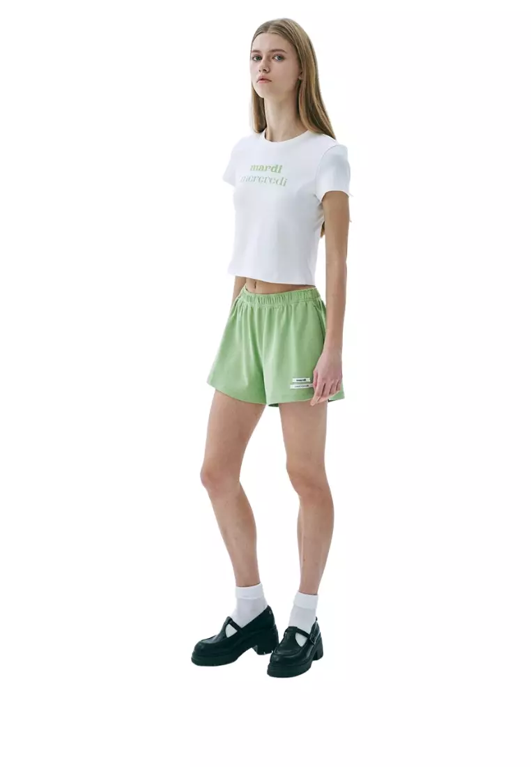 Cropped Fitted Tshirt Double Logo - Ivory Yellow Green