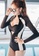 Sunnydaysweety black Gathered Triangle Black And White Stitching One-Piece Swimsuit A21071403 39A42US21A48D7GS_3