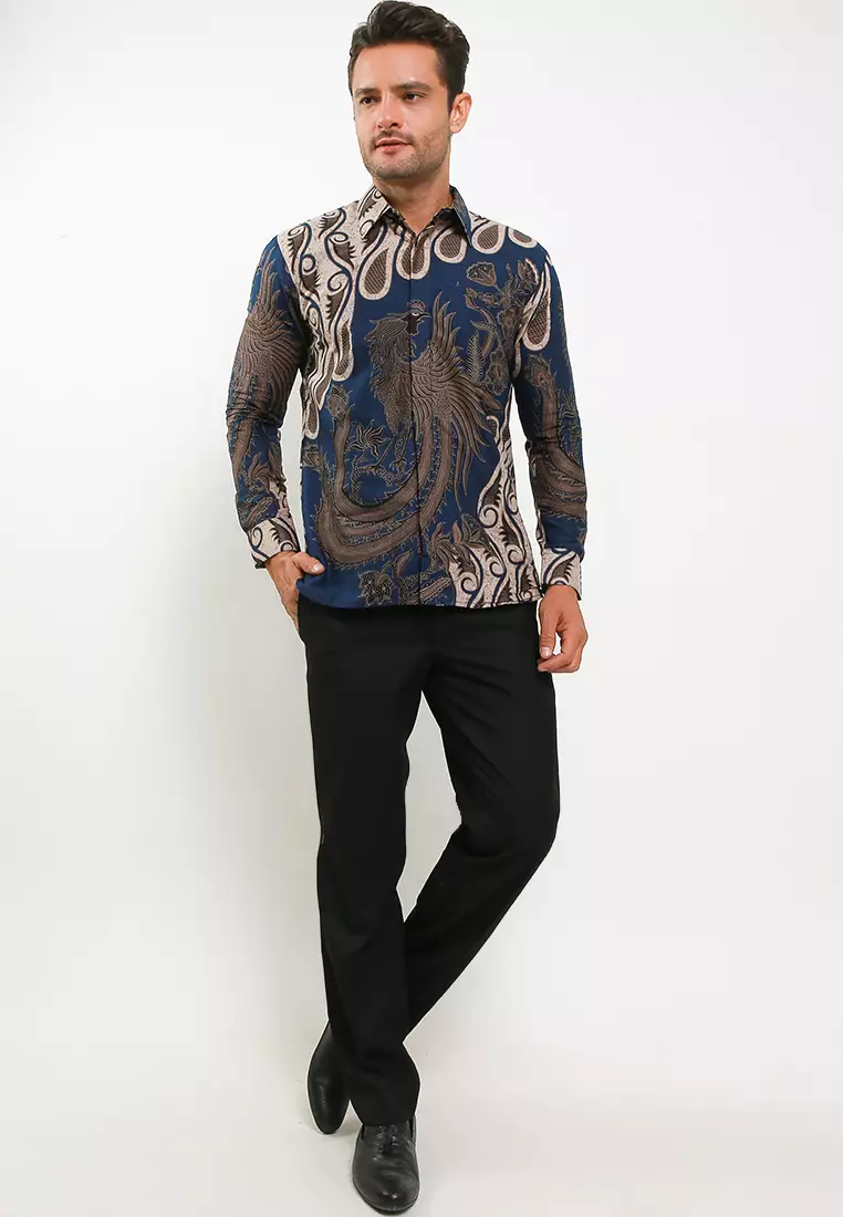 Senapati Navy Kemeja Batik Pria Premium Slimfit Modern Lengan Panjang