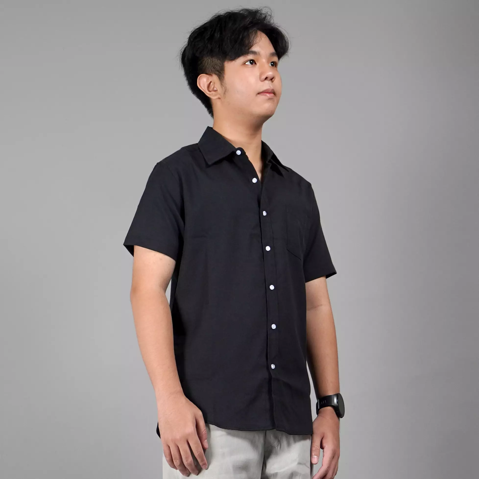  CALEB Kemeja Pria Polos Lengan Pendek Work Shirt - HITAM