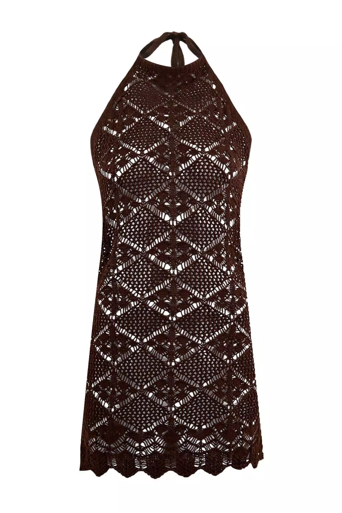 Brown Knitted Backless Beach Mini Dress Tbess23El24