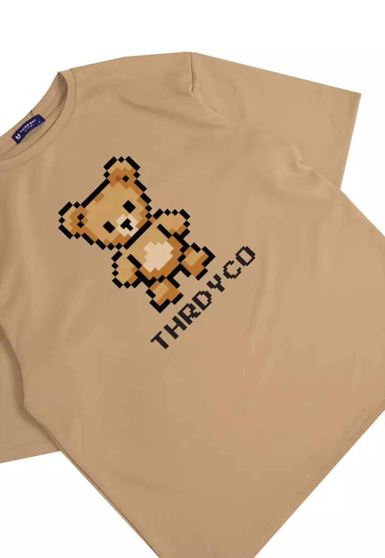 MTO83 kaos oversize beruang teddy bear bahan tebal scuba rajut knit rajut effect distro pria khaki