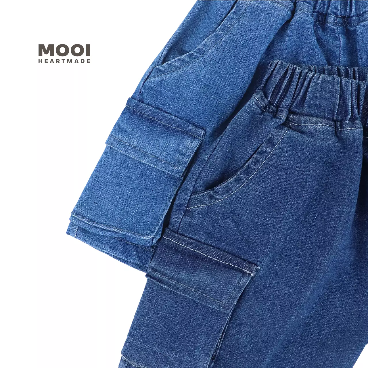 Mooi Celana Jeans Anak Kids Denim Bian Short Cargo Pants - Medium Blue