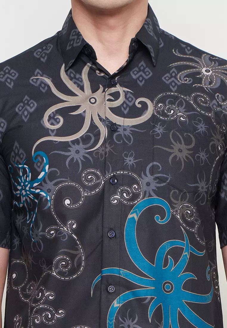 Regfit Arghia Blue Kemeja Batik Pria Lengan Pendek