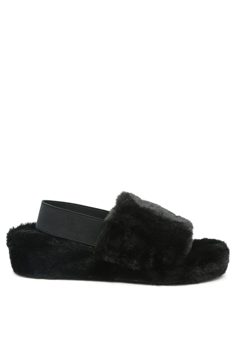 Sling back Platform Slides in Black