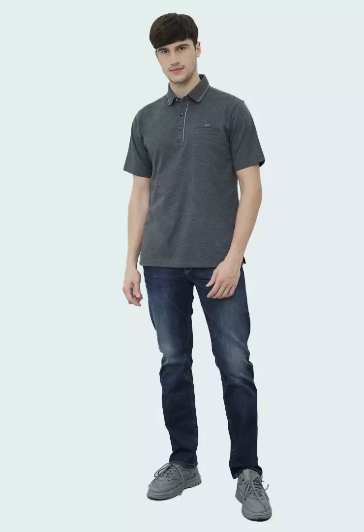 LGS - Kaos Polo - Single Pocket - Regular Fit - Kerah Stripe - Abu - CWS.225.J3404.01.C