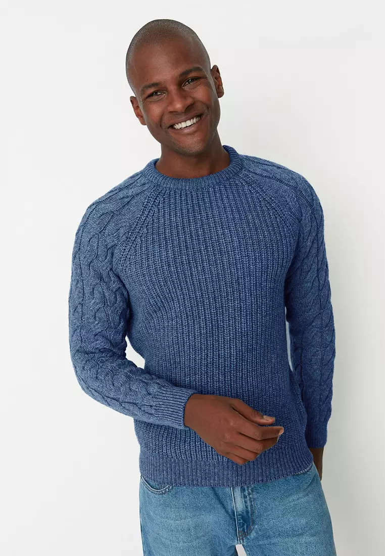 Buy Trendyol Indigo Casual Unisex Regular Fit Woolen Crew Neck