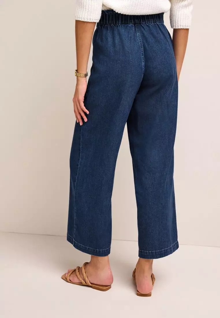 Buy NEXT Elasticated Waist Wide Crop Trousers 2024 Online | ZALORA ...