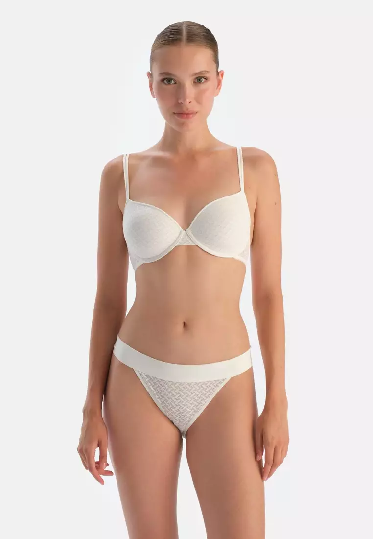 Dagi Damen Brazilian Unterwäsche – Blau, Gestrickt, Mit Spitze, Regular Waist, Aus Der Retro Lotus Kollektion