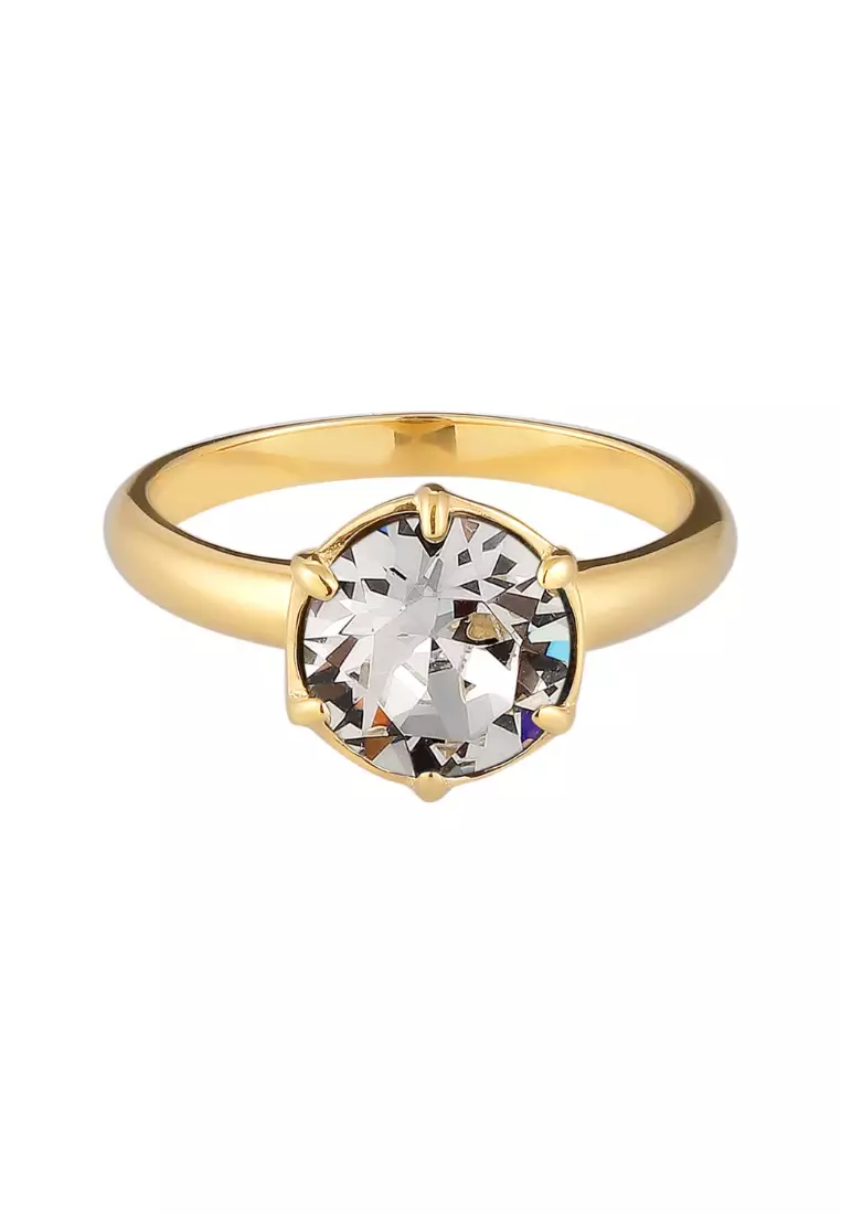 Buy ELLI GERMANY Sparkling Swarovski® Crystals Solitaire Ring – Gold ...