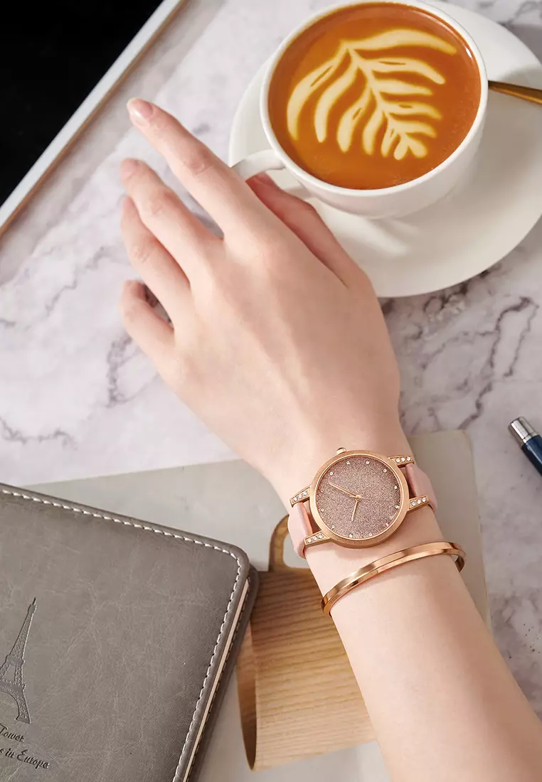 jam tangan wanita Tali kulit Gelang Kulit Sederhana Jam dengan gelang