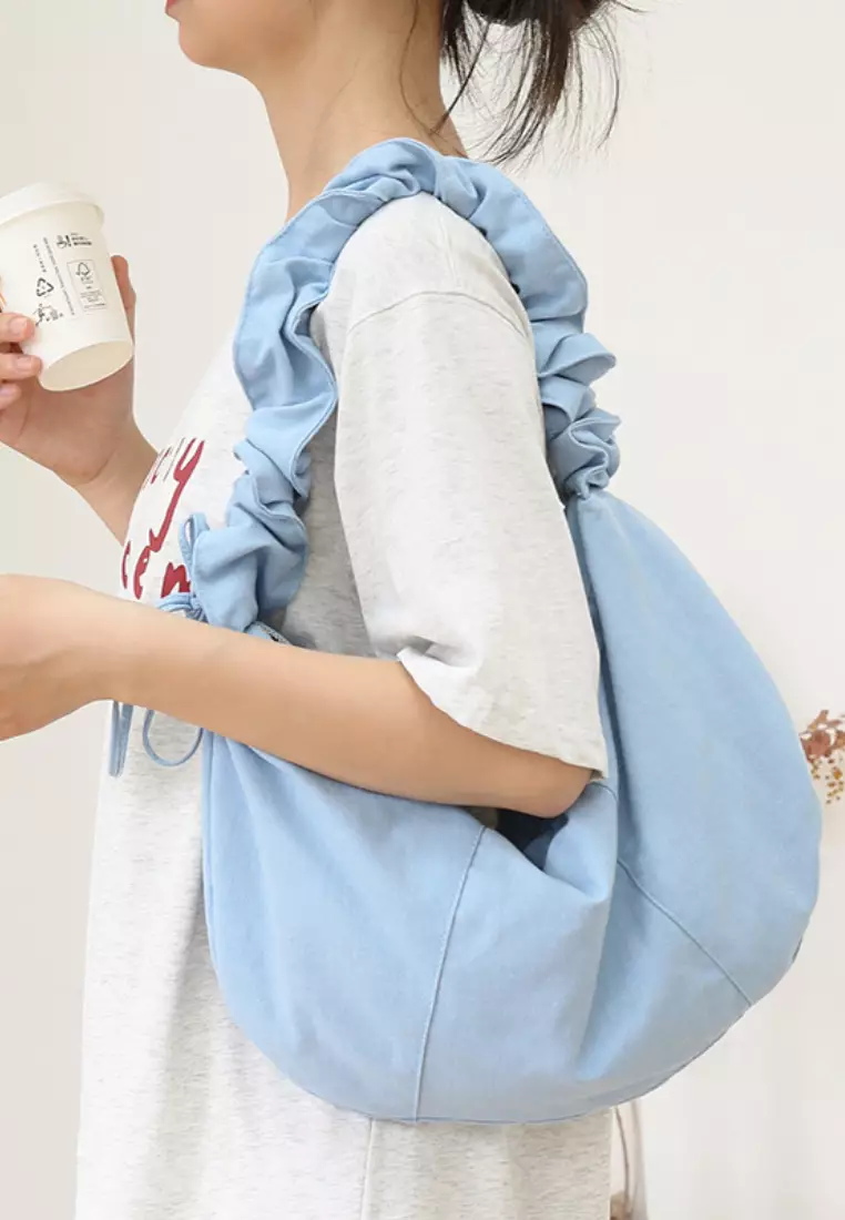 Casual wrinkled cotton zipper hobo Tote bags CA26042811LGBL