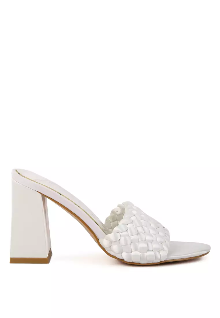 Discount on London Rag  shoes - SKU: Off White Braided Satin Block Sandals