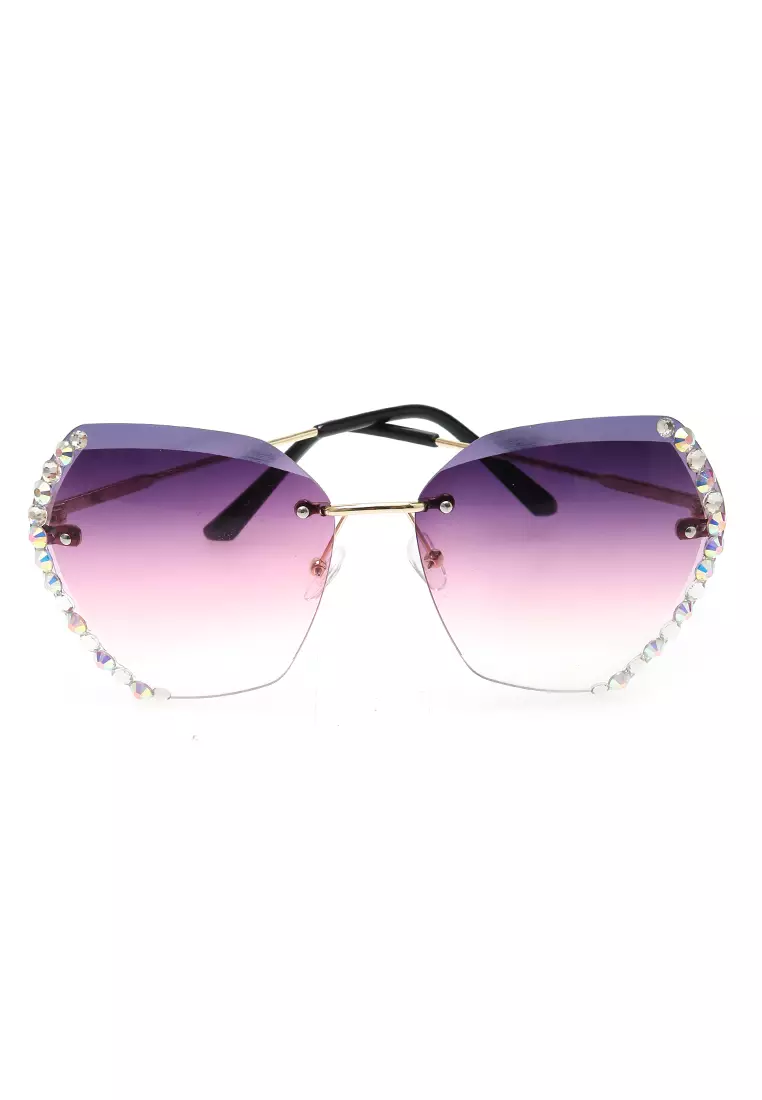 Revika Kacamata Fashion Wanita Sunglasses Frameless Cut Edge Material Metal ORIGINAL - Purple