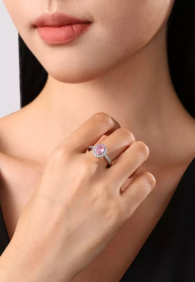 Cincin Wantia Berlian Tunangan Perhiasan Original Platinum Coated Cincin Cewek Pink