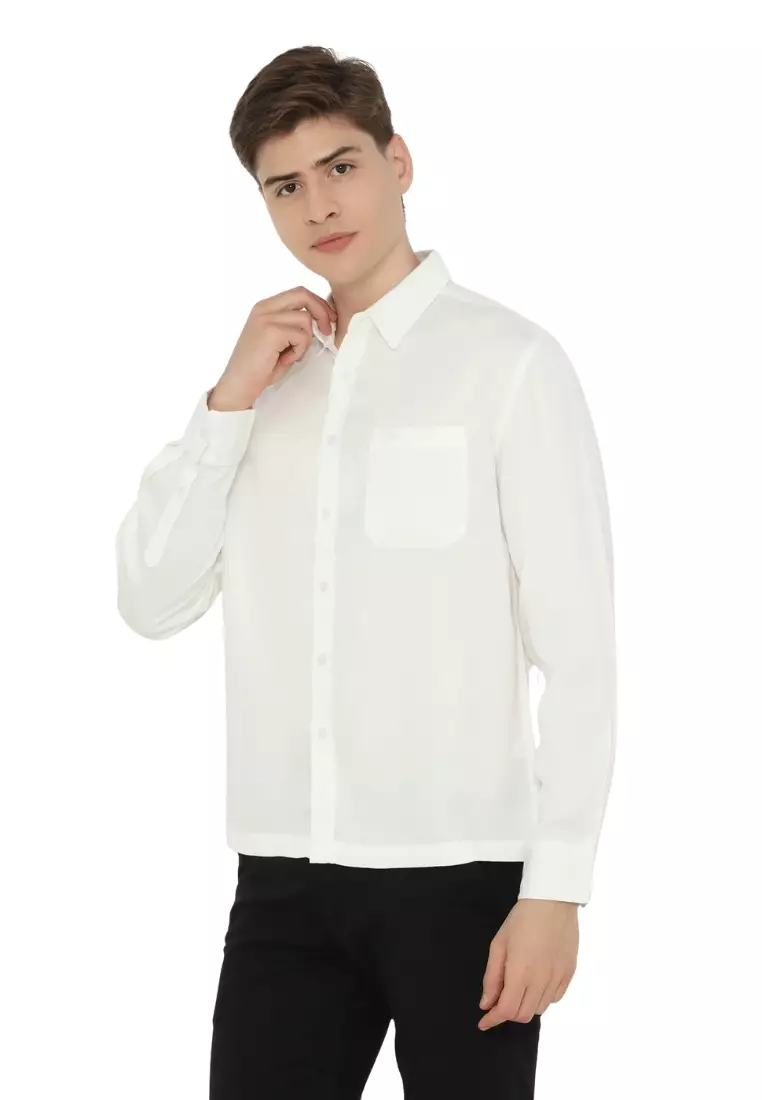 POLICE Kemeja Polos Cotton Regular Fit Lengan Panjang Pria