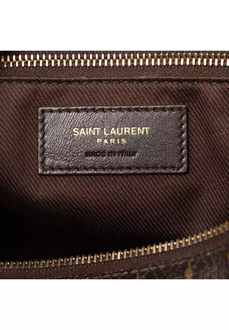 Pre-Loved Saint Laurent Le Monogramme Coated Canvas And Leather Striped Boston Bag