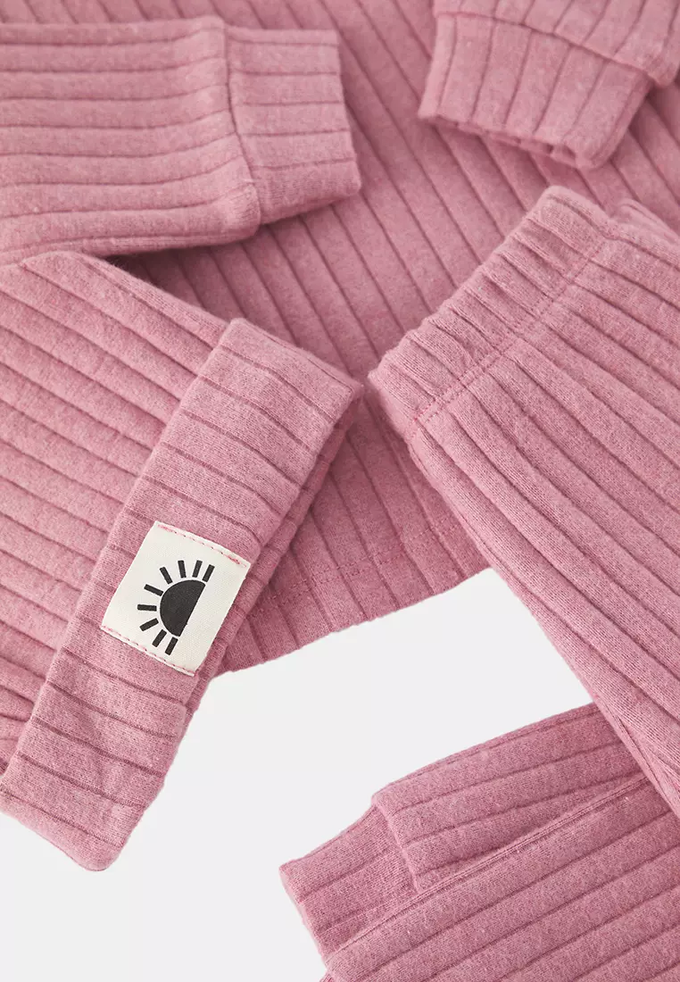 Dusty Rose 3-Piece Ribbed Set For Baby Girl - Tkdaw25Au00176