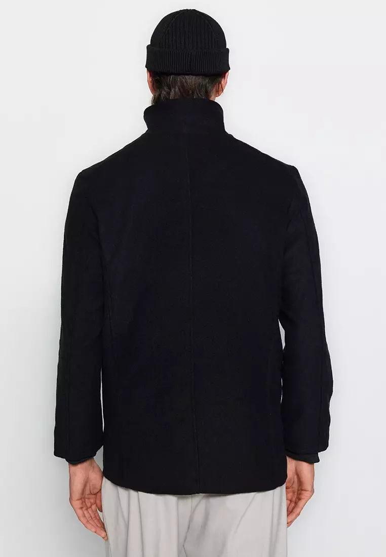 Stand Collar Wool Blend Coat