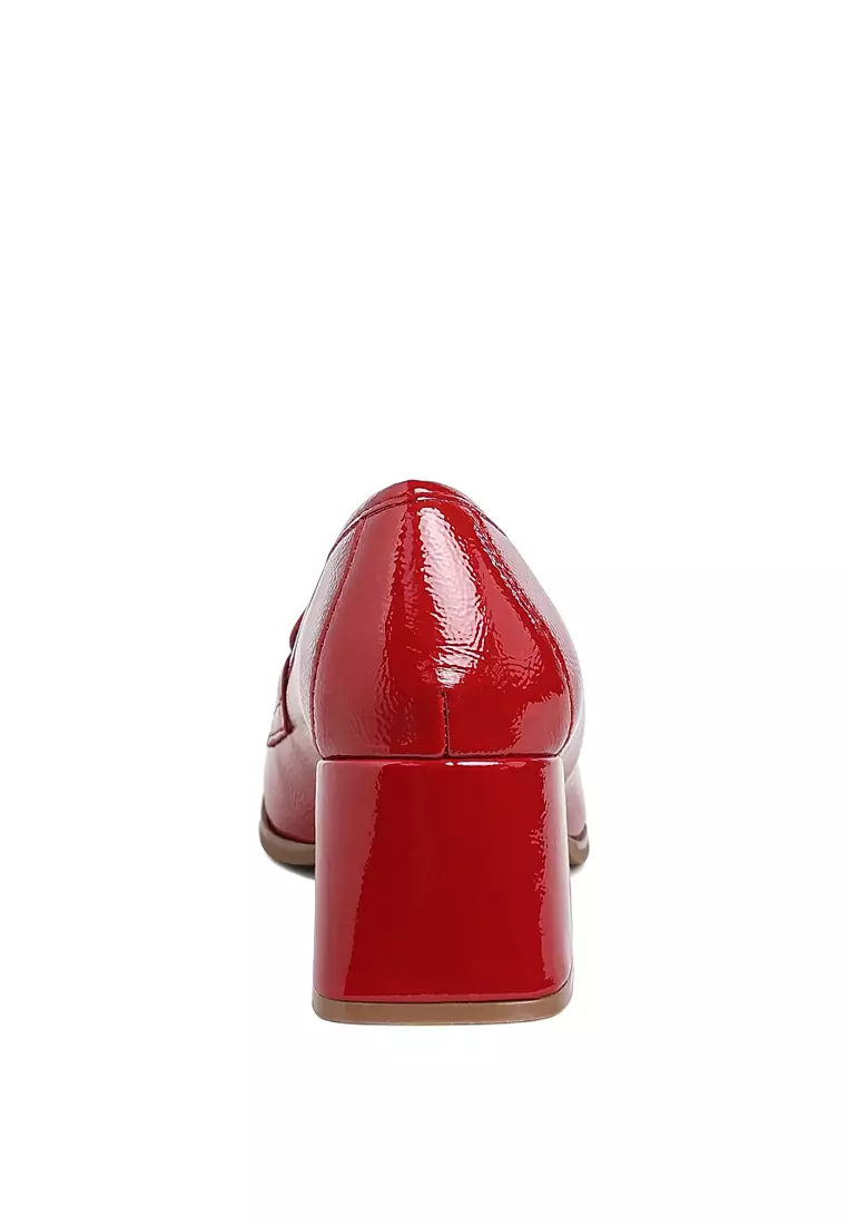 酒紅色 Penny 繫帶粗跟樂福鞋