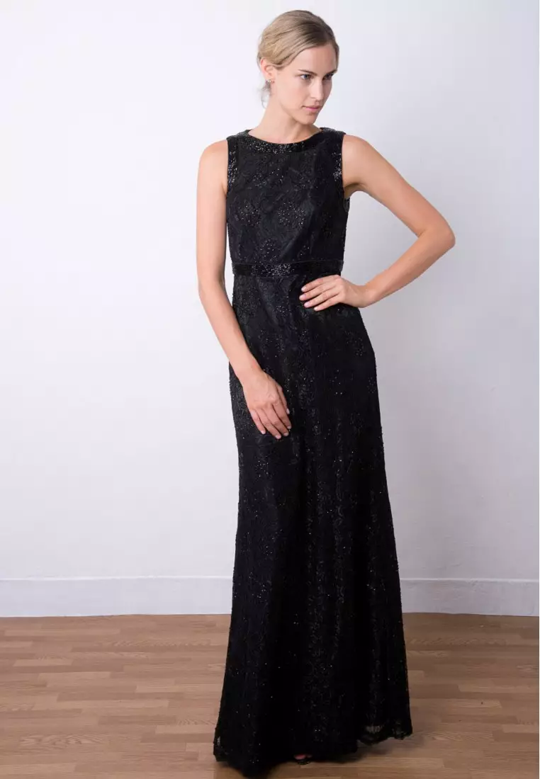 迷人修身釘珠晚裝裙