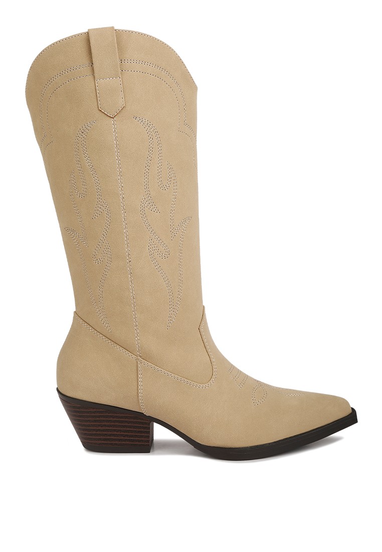 Sand Embroidered Calf Boots