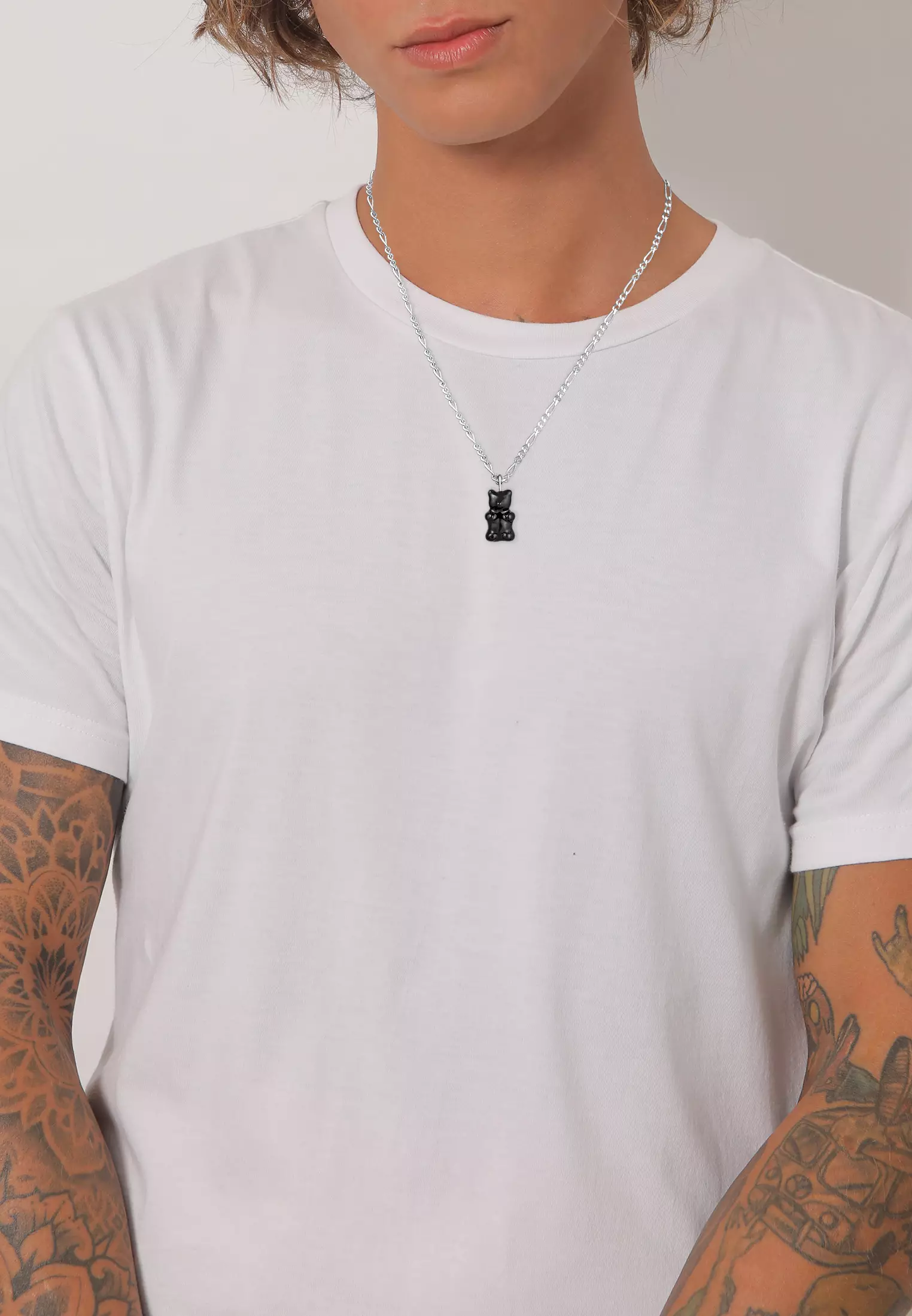 项链男士吊坠小熊潮流珐琅黑色