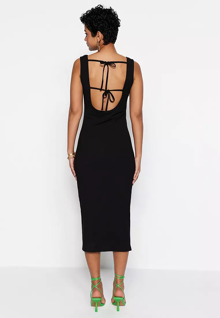 Black Ribbed Midi Dress – Xandra Swimwear