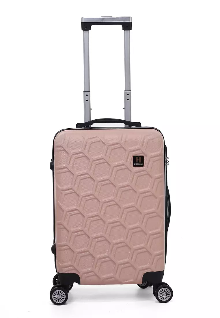Carlton Koper Hardcase Desain Hexagon Size 20 Inch Suitcase Unisex with Rear Compartment Rubber Slot Material ABS+PVC Coated ORIGINAL - Peach