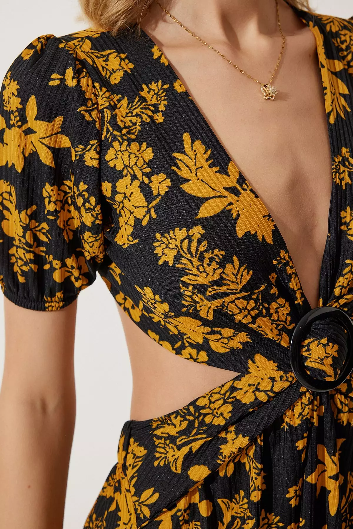 Pleated Floral Print Dress