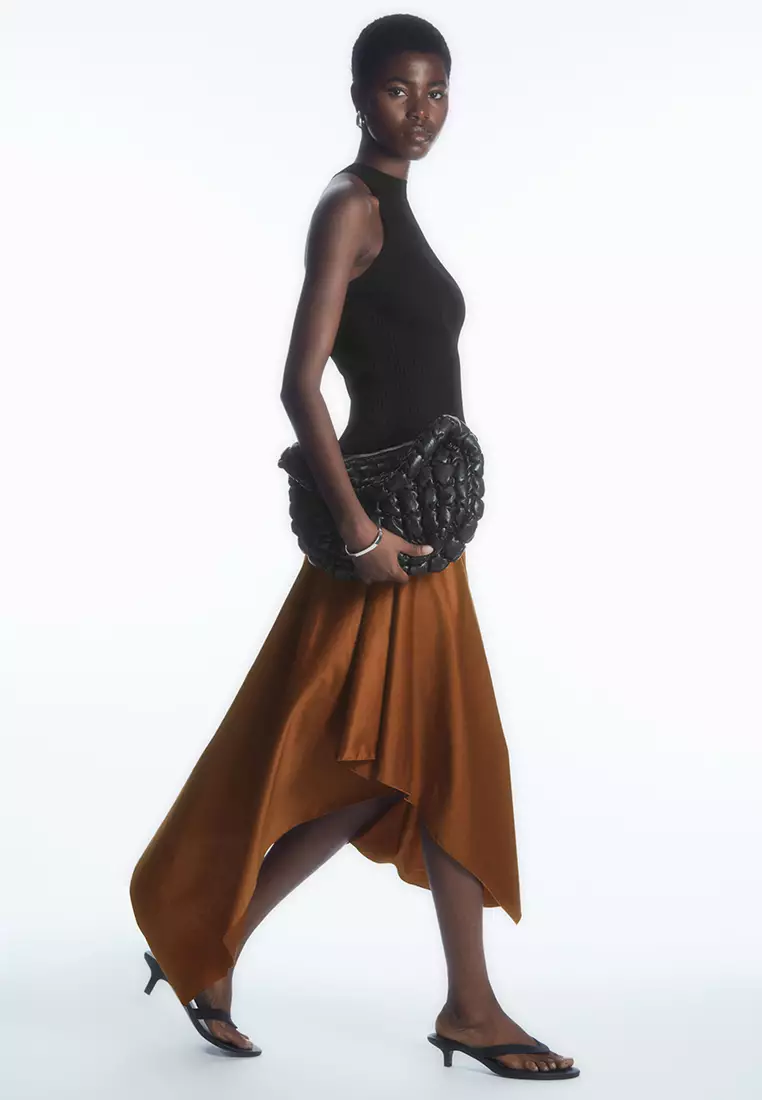 Asymmetrical satin on sale skirt