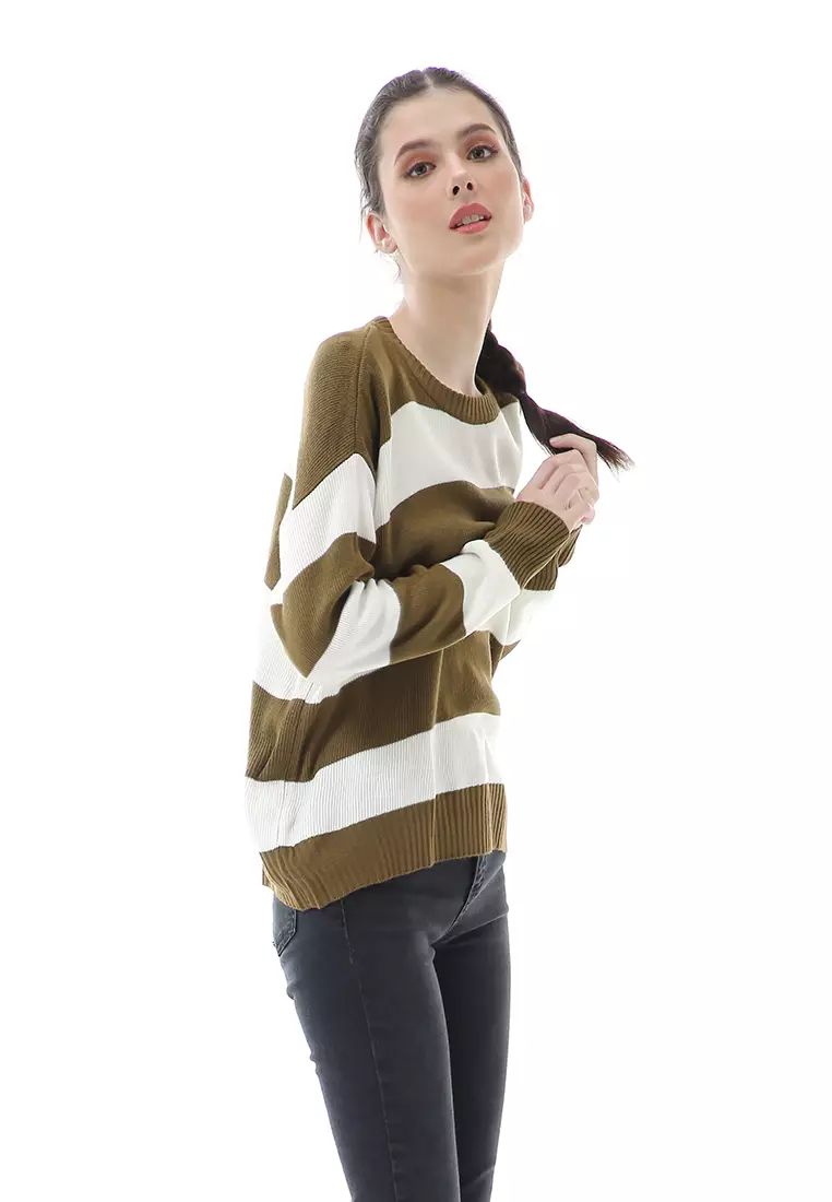 Nayara Sweater Rajut Atasan Wanita Oversize Long Sleeve Relaxed Fit - Bronze