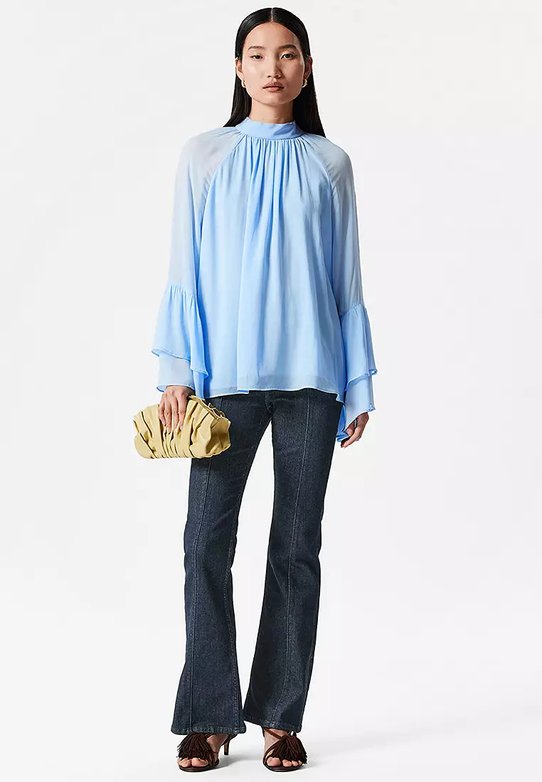 Flounced Stand-Collar Blouse