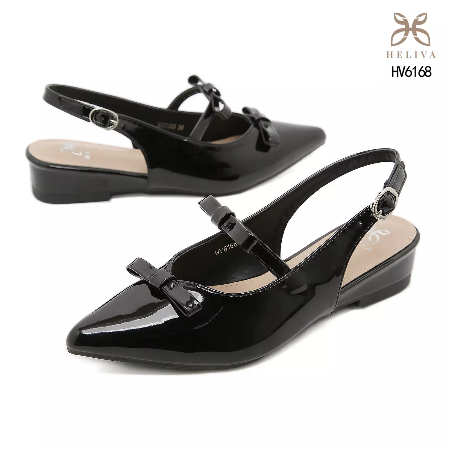 HELIVA CHERRY Glossy Slingback Low Heels with Chic Bow Detail & Pointed Toe HV6168