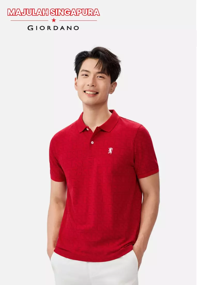 Giordano Men NDP 2026 Collection Slim Fit Cotton Lycra Lion Embroidery Polo T-Shirt (Singapore National Day Parade)