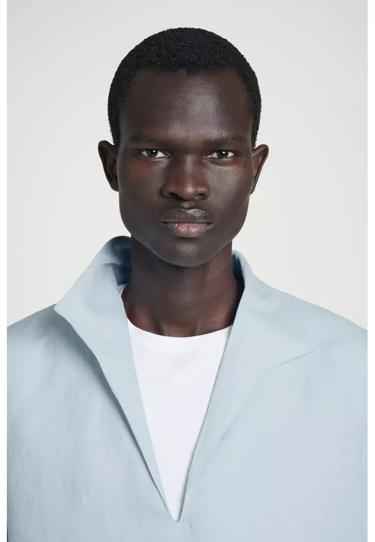 OPEN-COLLAR LINEN SHIRT