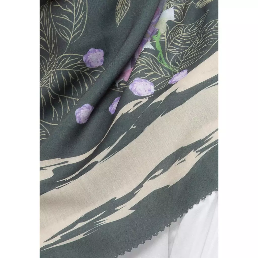 Floral Digital Printed Scarf In Dark Green