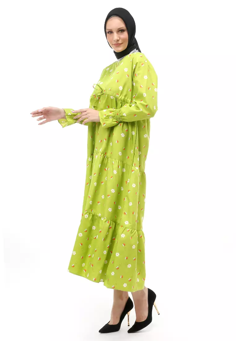 Zahra Gamis Muslimah Wanita Motif Bee Long Sleeve Comfortable To Wear - Green