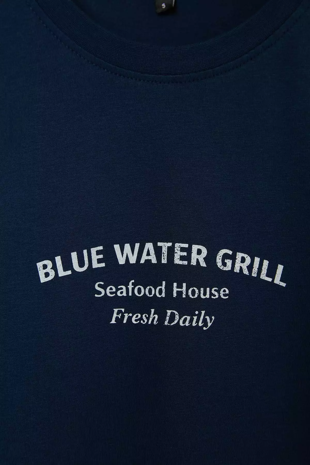 Navy Blue Regular Cut Slogan Printed 100% Cotton Undershirt Tmnss26Al00003