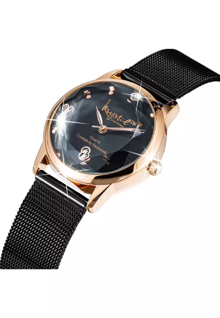 Krystalline Sleek Gold on Black Watch Embellished With SWAROVSKI® Crystals