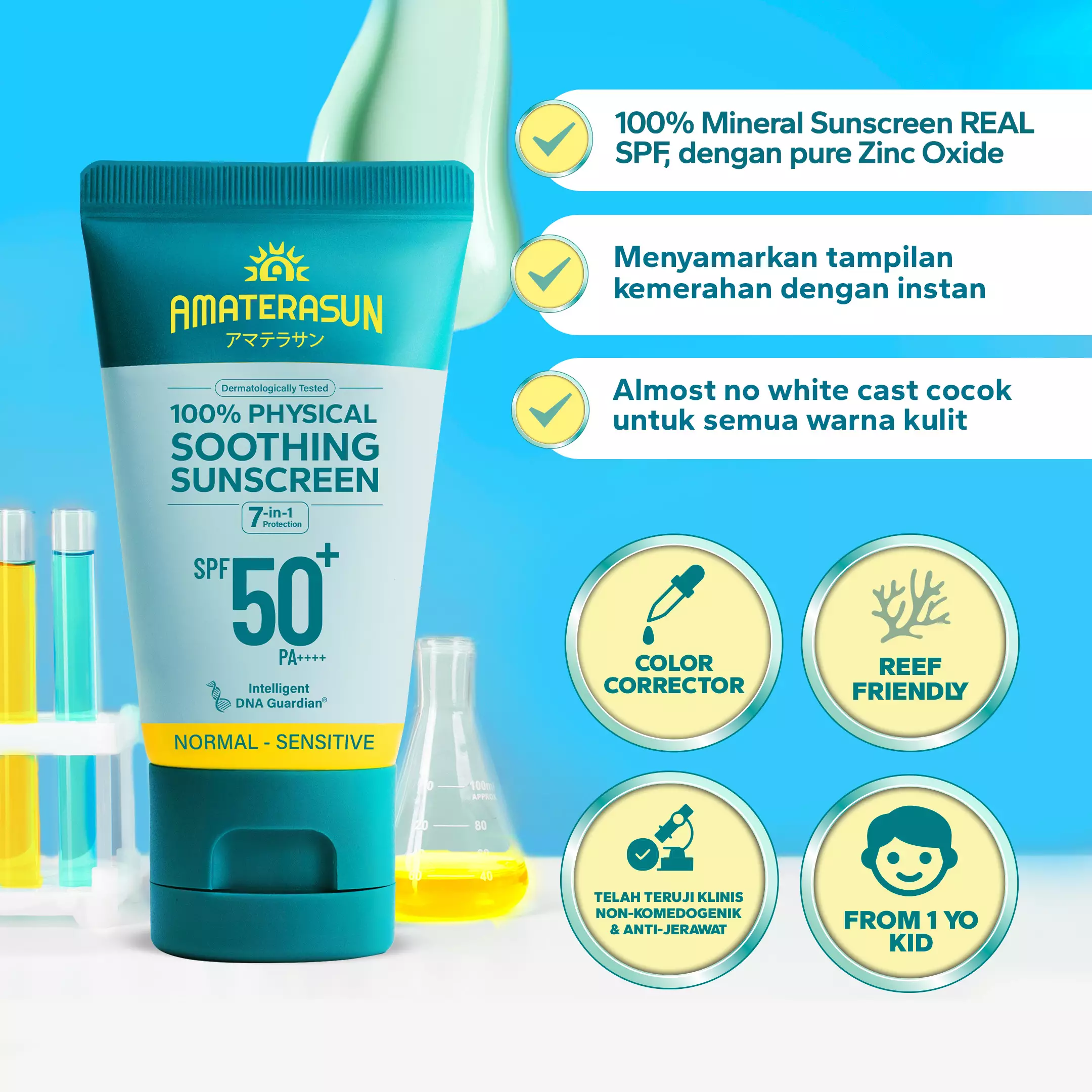 AMATERASUN [REAL CERTIFIED] 100% Physical Soothing Sunscreen SPF 50+ PA++++ - Calm Redness