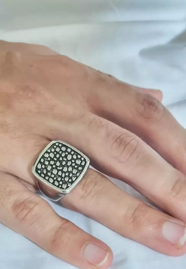 Accessories Pria Pave Design Square Statement Premium Stainless-Steel Cincin Pria Ring Silver