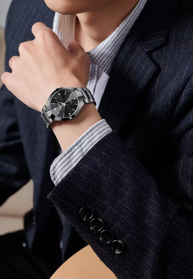 Jam Tangan Pria 9090 Kuarsa Klasik Bisnis Pria Tali Stainless Steel Jam Tangan Cowok Original allblack